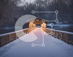 Intra Συλλεκτικό Ξύλινο Παζλ Plywood  4mm - Ξύλινη γέφυρα καλυμμένη στο χιόνι Σε Ξύλινο Κουτί - Διαστάσεις: 10x10 cm – 25 κομμάτια