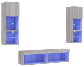 vidaXL Έπιπλα Τοίχου Τηλεόρασης 6 τεμ. LED Γκρι Sonoma από Επεξ. Ξύλο