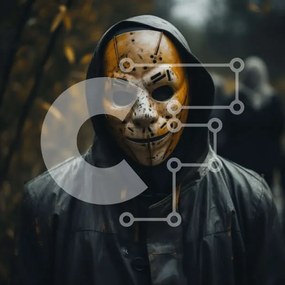 Intra Συλλεκτικό Ξύλινο Παζλ Plywood  4mm - Άτομο που φορά μάσκα χόκεϊ σε δασώδη περιοχή Σε Ξύλινο Κουτί - Διαστάσεις Puzzle: 10x10 cm – 25 κομμάτια