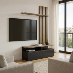 Σύνθετο σαλονιού Perlento σε μαύρο με sonoma απόχρωση 140x41x219.5εκ 140x41x219.5 εκ.