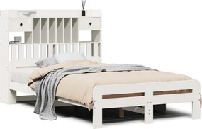 vidaXL Κρεβάτι Βιβλιοθήκη Χωρίς Στρώμα Λευκό 135x190 εκ Μασίφ Πεύκο