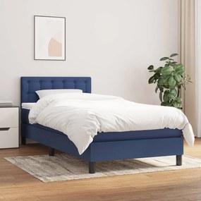 vidaXL Κρεβάτι Boxspring με Στρώμα Μπλε 90x190 εκ.Υφασμάτινο