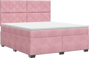 vidaXL Κρεβάτι box spring με στρώμα Ροζ 160 x 200 cm Βελούδο