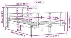 Πλαίσιο Κρεβατιού με Κεφαλάρι 135x190 εκ. από Μασίφ Ξύλο Πεύκου - Καφέ