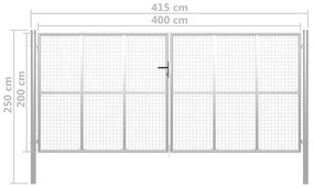 vidaXL Πόρτα Περίφραξης Ασημί 415 x 250 εκ. από Γαλβανισμένο Χάλυβα