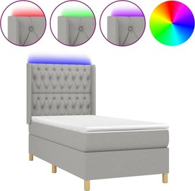vidaXL Κρεβάτι Boxspring με Στρώμα &amp; LED Αν.Γκρι 90x200 εκ. Υφασμάτινο