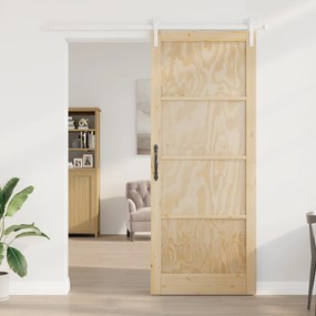 vidaXL Συρόμενη Πόρτα  με Σετ Εξαρτημάτων 93x232 εκ. από Συμπαγές Ξύλο Πεύκου