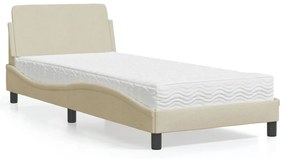 Κρεβάτι με Στρώμα Κρεμ 90x190 εκ.Υφασμάτινο - Κρεμ