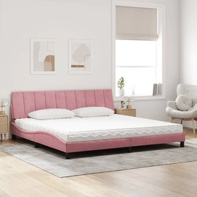vidaXL Κρεβάτι με Στρώμα Hanko Ροζ 200x200 εκ. Βελούδινο