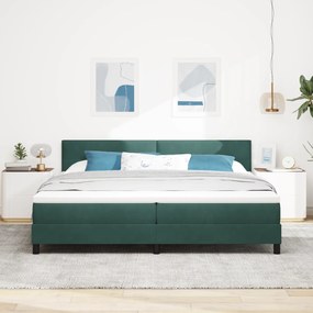 vidaXL Κρεβάτι Box Spring με Στρώμα Σκούρο Πράσινο 200x200 εκ. Βελούδο