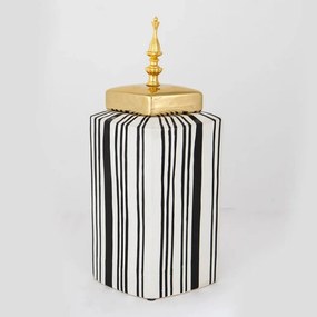 Βάζο Διακοσμητικό Με Καπάκι 752-20099 17x12,5x35cm White-Black-Gold Estheti Home Κεραμικό