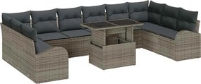 vidaXL Σετ Καναπέ Κήπου με μαξιλάρι 11 pcs Γκρι Πολυ ράταν