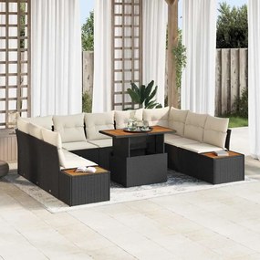 vidaXL Σέτ φαγητού για κήπο 10 pcs Μαύρο, Μπεζ 100 x 55 x 73 εκ