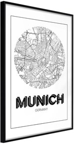 Αφίσα - City Map: Munich (Round) - 20x30 - Μαύρο - Χωρίς πασπαρτού