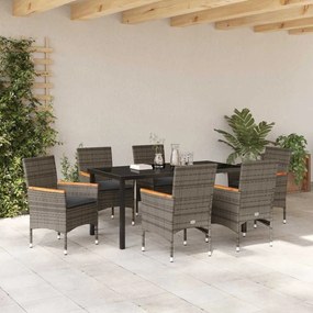 vidaXL Σέτ φαγητού για κήπο με μαξιλάρι 7 pcs Γκρι Πολυ ράταν