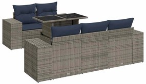 vidaXL Σαλόνι Κήπου 6 Τεμαχίων Γκρι Συνθετικό Ρατάν Μαξιλάρια Ακακία