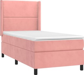 vidaXL Κρεβάτι Boxspring με Στρώμα Ροζ 100x200 εκ. Βελούδινο
