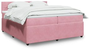 vidaXL Κρεβάτι Boxspring με Στρώμα Ροζ 200x200 εκ. Βελούδινο