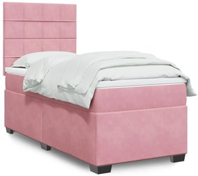 Κρεβάτι Boxspring με Στρώμα Ροζ 90x190 εκ. Βελούδινο