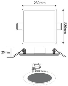 FLEXIBLE W SQUARE LED SLIM PANEL 19W 3000K 1480Lm 230V Φ50-210 120° Ra80 - 3000K - FLEXI1930SW