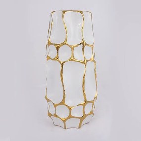 ΒΑΖΟ ΚΕΡΑΜΙΚΟ ΛΕΥΚΟ - ΧΡΥΣΟ 15.5x15.5x31.5cm