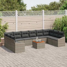 vidaXL Σετ Καναπέ Κήπου με μαξιλάρι 11 pcs Γκρι Πολυ ράταν