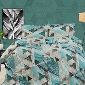 Σεντόνι Με Μαξιλαροθήκες Geometrical 332 (Σετ 3τμχ) Petrol DimCol Queen Size 220x240cm 100% Cotton Flannel