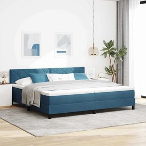 vidaXL Κρεβάτι Box Spring με Στρώμα Σκούρο Μπλέ 200x200 εκ Βελούδο