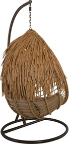 SALSA TROPIC Κρεμαστή Πολυθρόνα, PE Wicker Φυσικό, Μέταλλο Brown, Μαξιλάρι Μπεζ   1τμχ