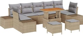 vidaXL Σετ Καναπέ Κήπου με μαξιλάρι 10 pcs Μπεζ Πολυ ράταν