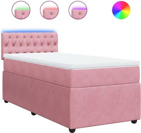 vidaXL Κρεβάτι Boxspring με Στρώμα Ροζ 90x190 εκ. Βελούδινο