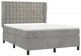 vidaXL Κρεβάτι Boxspring με Στρώμα Ανοιχτό Γκρι 140x200 εκ. Βελούδινο