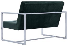 Καναπές Διθέσιος με Μπράτσα Σκούρο Πράσινο από Βελούδο &amp; Χρώμιο - Πράσινο
