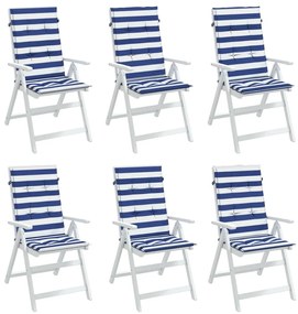 Μαξιλάρια Καρέκλας με Ψηλή Πλάτη 6 τεμ. Μπλε/Λευκά Ριγέ Ύφασμα120 x 50 x 3 εκ - Πολύχρωμο