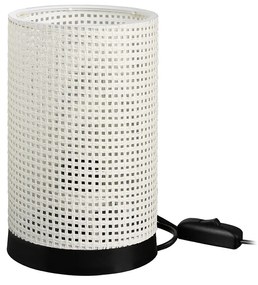 GloboStar® CYLINDER 203-0184 Μοντέρνο Επιτραπέζιο Φωτιστικό Μονόφωτο 1 x E27 IP20 Μαύρη Βάση με Λευκό Διάτρητο Υφασμα - Μ14 x Π14 x Υ21cm