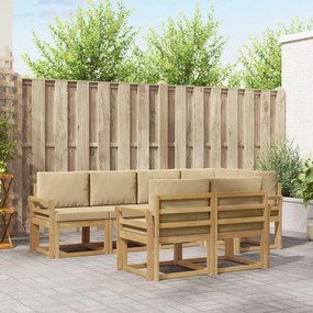 vidaXL Σειρά Καναπέ Εξωτερικού 7 pcs Λευκό και Μπεζ Πολυεστέρας