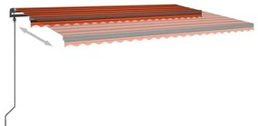 vidaXL Τέντα Συρόμενη Χειροκίνητη με LED Πορτοκαλί / Καφέ 5x3 μ.
