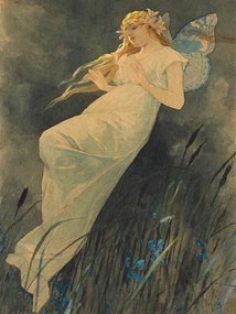 Αναπαραγωγή The Elf in the Iris Blossoms (Vintage Art Nouveau) - Alfons Mucha