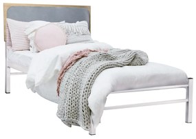 Κρεβάτι Μονό ArteLibre KRELL Sonoma/Λευκό Μέταλλο/Μοριοσανίδα/'Υφασμα 100x197x103cm (Στρώμα 90x190cm)