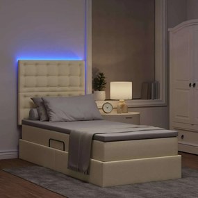 vidaXL LED Κρεβάτι αποθήκευσης με στρώμα Κρέμ 90 x 190 cm Ύφασμα