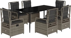 vidaXL Σετ Τραπεζαρίας Κήπου 7 τεμ. Γκρι Συνθ. Ρατάν με Μαξιλάρια