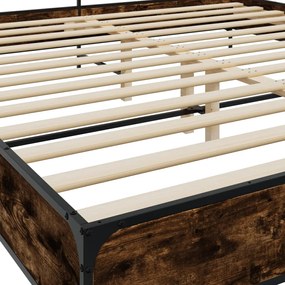 vidaXL Πλαίσιο Κρεβατιού Καπνιστή Δρυς 180x200εκ. Επεξ. Ξύλο &amp; Μέταλλο