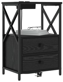vidaXL Κομοδίνο με Σταθμό Φόρτισης 2 pcs Μαύρη δρυς Επεξεργασμένο ξύλο