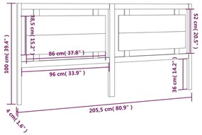 vidaXL Κεφαλάρι κρεβατιού Γκρι 205,5x4x100 εκ. από Μασίφ Ξύλο Πεύκου