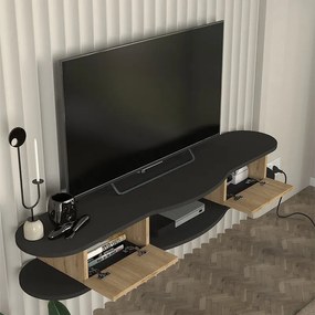 Έπιπλο τηλεόρασης επιτοίχιο Perk Megapap με LED χρώμα ανθρακί - sepet oak 150x35x19,2εκ.