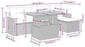 Καναπές Κήπου 6 Τεμαχίων Μαύρο Συνθετικό Ρατάν Μαξιλάρια Ακακία - Μαύρο