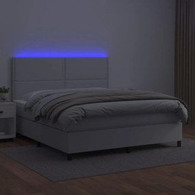 ΚΡΕΒΑΤΙ BOXSPRING ΜΕ ΣΤΡΩΜΑ &amp; LED ΛΕΥΚΟ 160X200 ΕΚ. ΣΥΝΘ. ΔΕΡΜΑ 3135892