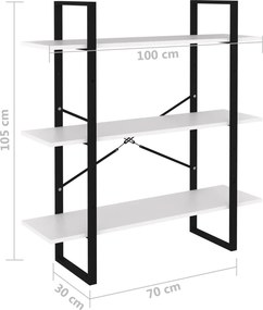 vidaXL Βιβλιοθήκη με 4 Ράφια Λευκή 100 x 30 x 105 εκ. από Επεξ. Ξύλο