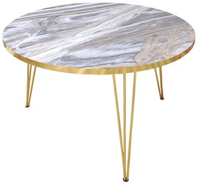 Τραπέζι σαλονιού Nidra pakoworld απομίμηση λευκό μαρμάρου-χρυσό Φ70x40εκ - Μελαμίνη - 120-000258