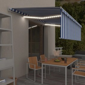 vidaXL Τέντα Συρόμενη Χειροκίνητη με Σκίαστρο &amp; LED Μπλε/Λευκό 5x3 μ.